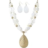 Gold/Silver 20''+3'' Teardrop Pendant Statement Necklace for women Trendy Colorful Crystal Shell Beaded Gemstone Necklaces and Earrings Set Womens Layered Boho Chunky Necklaces and Dainty Teardrop Earrings Jewelry Gifts