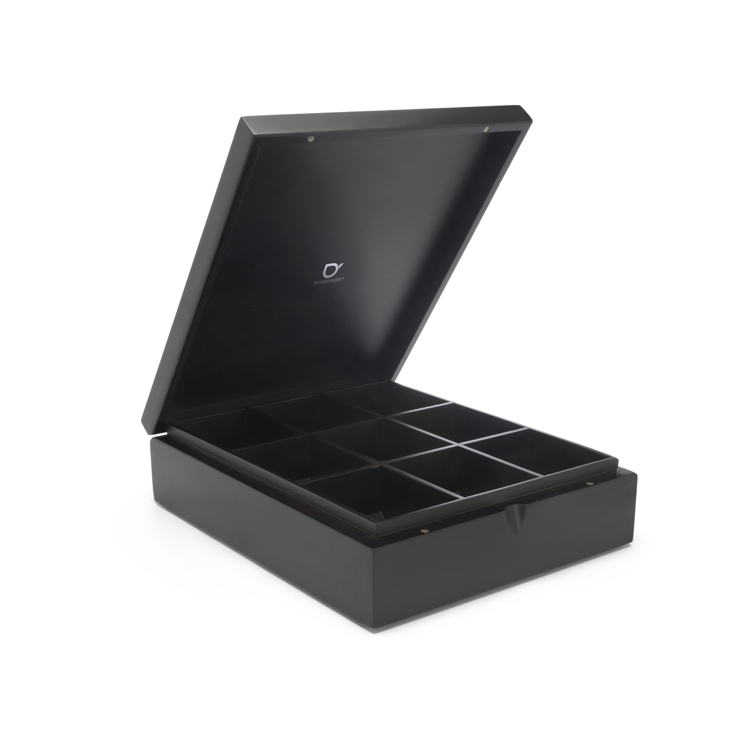 Bredemeijer Tea Box 9-Compartments Bamboo Without Window, Black, 279x220x71mm
