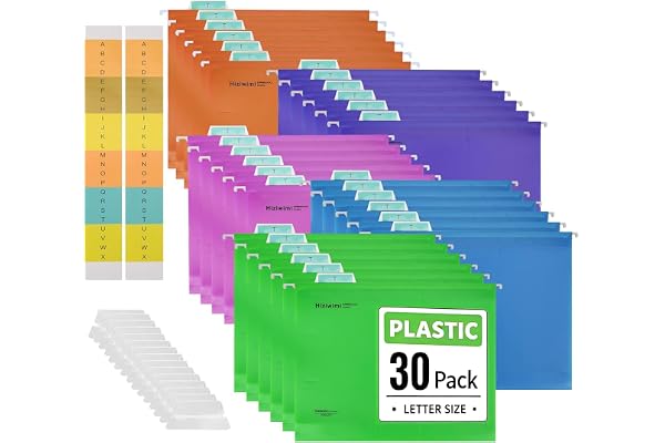 Hanging File Folders, 30PC PP Letter Size Hanging File Folders with Tabs for Filing Cabinet, Medical Charts, Office School De