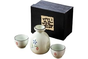 MIRUIKE White Traditional Japanese Sake Set, 1 Tokkuri Bottle & 2 Ochoko Cups, Sake Cups, Spring Blossoms Ceramic Saki Cup Se