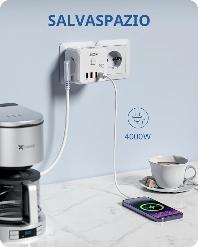Presa Mutlpla USB a Cubo con Ricarica Rapida PD35W Multipresa 4000W