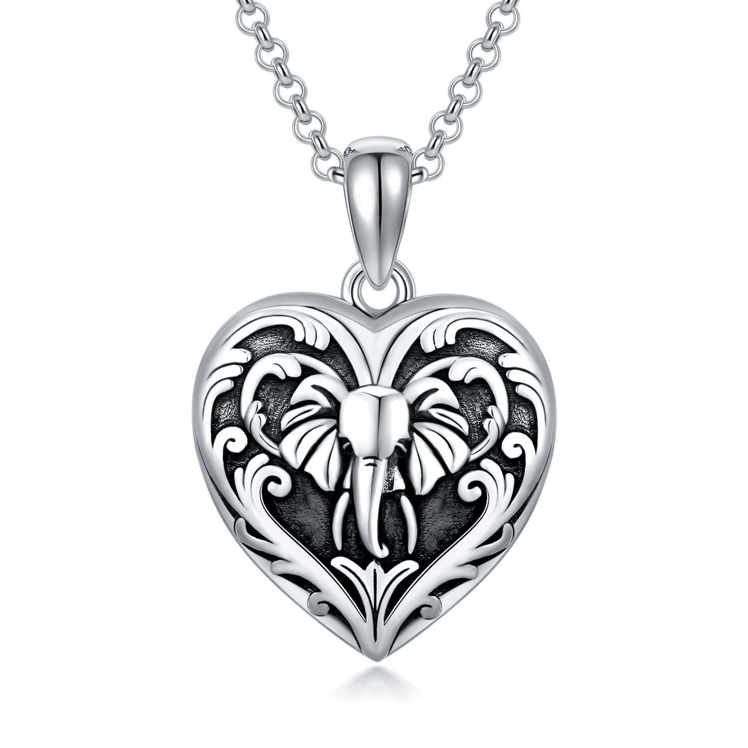 SOULMEET Sterling Silver Elephant Heart Locket Necklace Holds Picture Photos Pendant Necklace for Women Girls