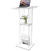 DigDozer Acrylic Podium Stand with Storage Shelf,Segmented Transparent Lecterns & Podiums,Pulpits for Churches、Conference、Spe