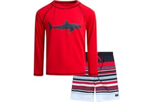 Big Chill Boys Rash Guard Set - 2 Piece UPF 50+ Long Sleeve Swim Shirt and Bathing Suit Swim Trunks for Boys (Sizes: 4-14)
