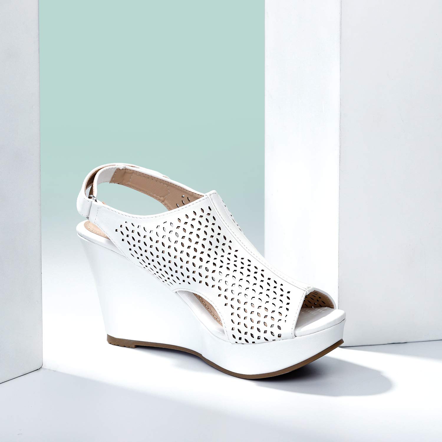 Trary Women\'s Adjustable Strap Peep Toe Wedge Sandal White 10