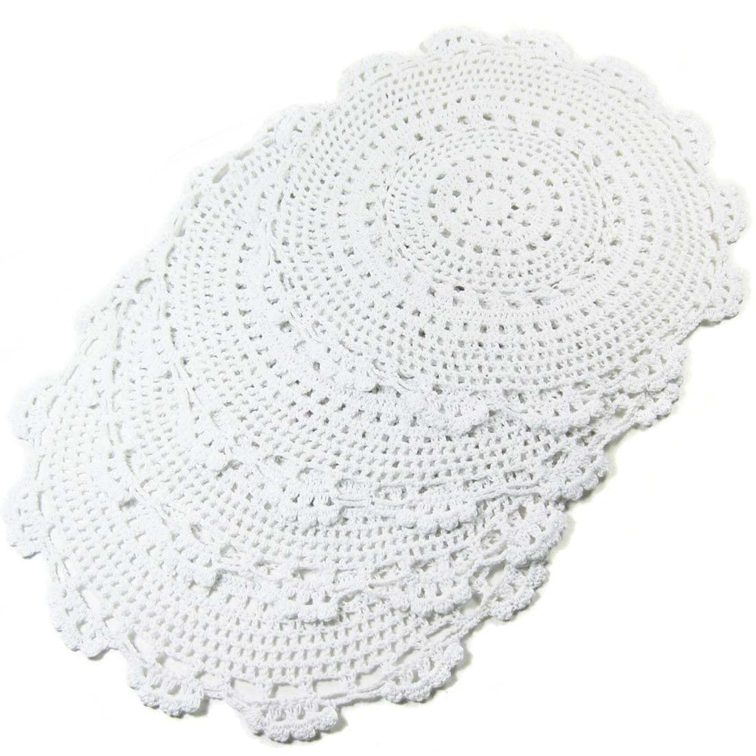 kilofly Handmade Crochet Round Cotton Lace Table Placemats Doilies Value Pack [Set of 4], Medallion, 34.0 x 34.5 cm, White