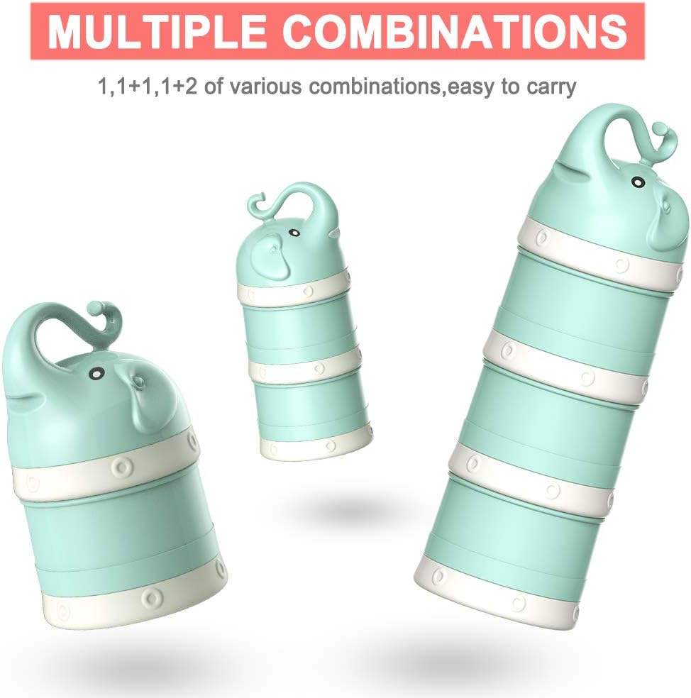 ORIY Baby Milk Powder Formula Dispenser,Large Capacity，Non-Spill Twist-Lock Stackable Milk Powder Formula Container and Snack Storage for Travel,Powder Leakage Free,BPA Free,3 Compartment，Green: Kitchen & Dining