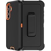 RubCase for Samsung Galaxy S24 FE Case with Belt Clip Holster, 2 x Screen Protector, Heavy Duty Military Grade Full Body Shockproof Rugged Protective Cover for Samsung Galaxy S24 FE Orange