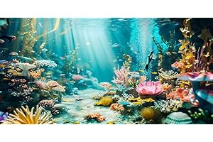 YongFoto Fish Tank Background 72x18 inch Aquarium Background Coral Seaweed Reef Rock Tropical Fish Underwater Sea World Backdrop Reptile Terrarium Background Bearded Dragon Habitat Background