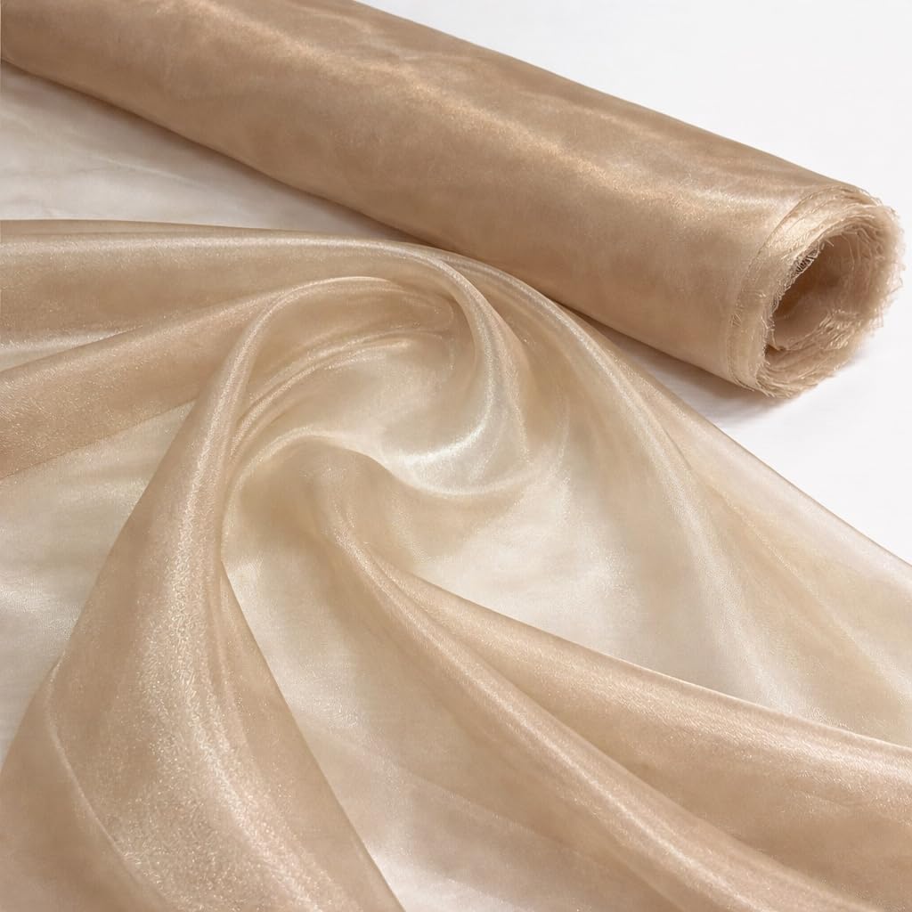 Latte 2 Meter Pack Plain Sheer Lightweight Organza Voile Drape Curtain, Wedding, Chair Sash Fabric 150cm Wide