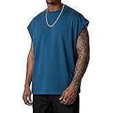 Men's Workout Sleeveless Tank Top Oversized Cut Off Muscle Gym T-Shirts Casual Crew Neck Sleeveless Tops