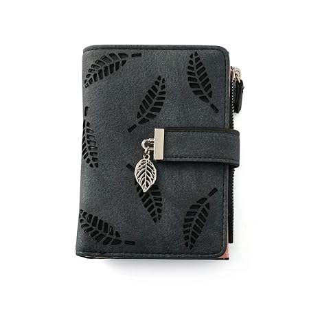 Weibliche Portemonnaie, POAO Art und Weise PU Leder Hohle Blatt Kleine Geldbeutel Große Kapazität Wallets (Schwarz)