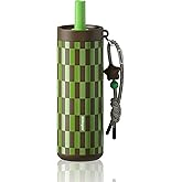 Sidagar 24 oz Tumbler with Handle and Straw, Leak-proof Reusable BPA-Free Cup, Urban Outdoor Gorpcore Style, Gym Workout Hiking Travel, Coffee & Smoothie Flask, Star Charm - Retro Green Brown