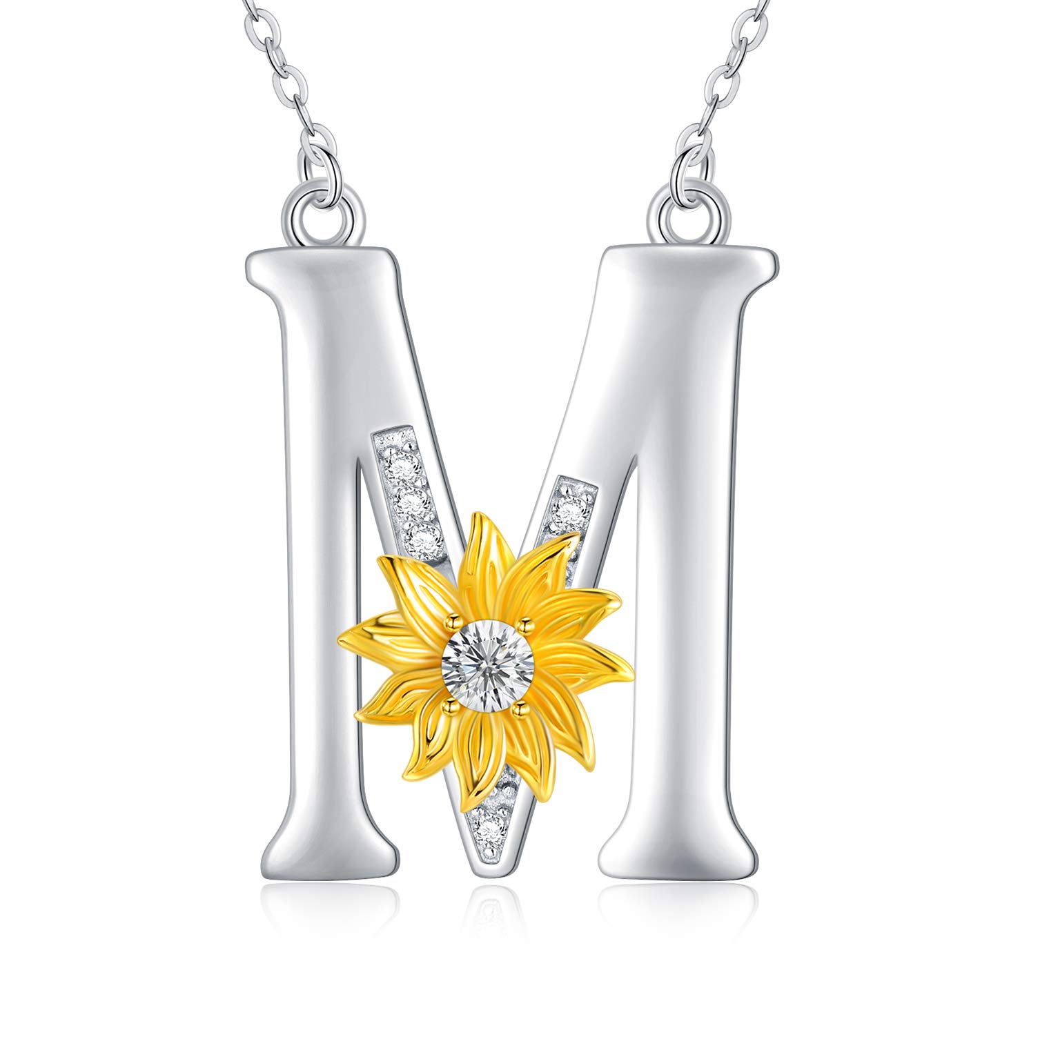 Initial Necklace Sterling Silver Letter Alphabet Pendant Necklace, Personalised Jewellery Birthday Gifts for Women Ladies Girls Her (Letter M)