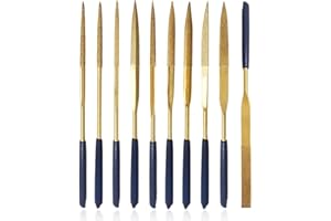 Mesee 10 Pcs Titanium Coated Diamond Needle File Set, 3x140mm Mini Metal Files Tools, Soft Rubber Handles Variety Shapes File