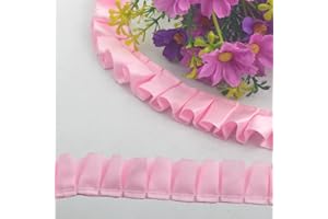 Kuasting 10 Yards Satin Ruffle Trim Fabric Trims 1 inch Wide Pink Ruffle Stretch Elastic Edging Trim Pleated Fabric Lace Ribbon for DIY Dress Headwear Decoration and Gift (Pink)