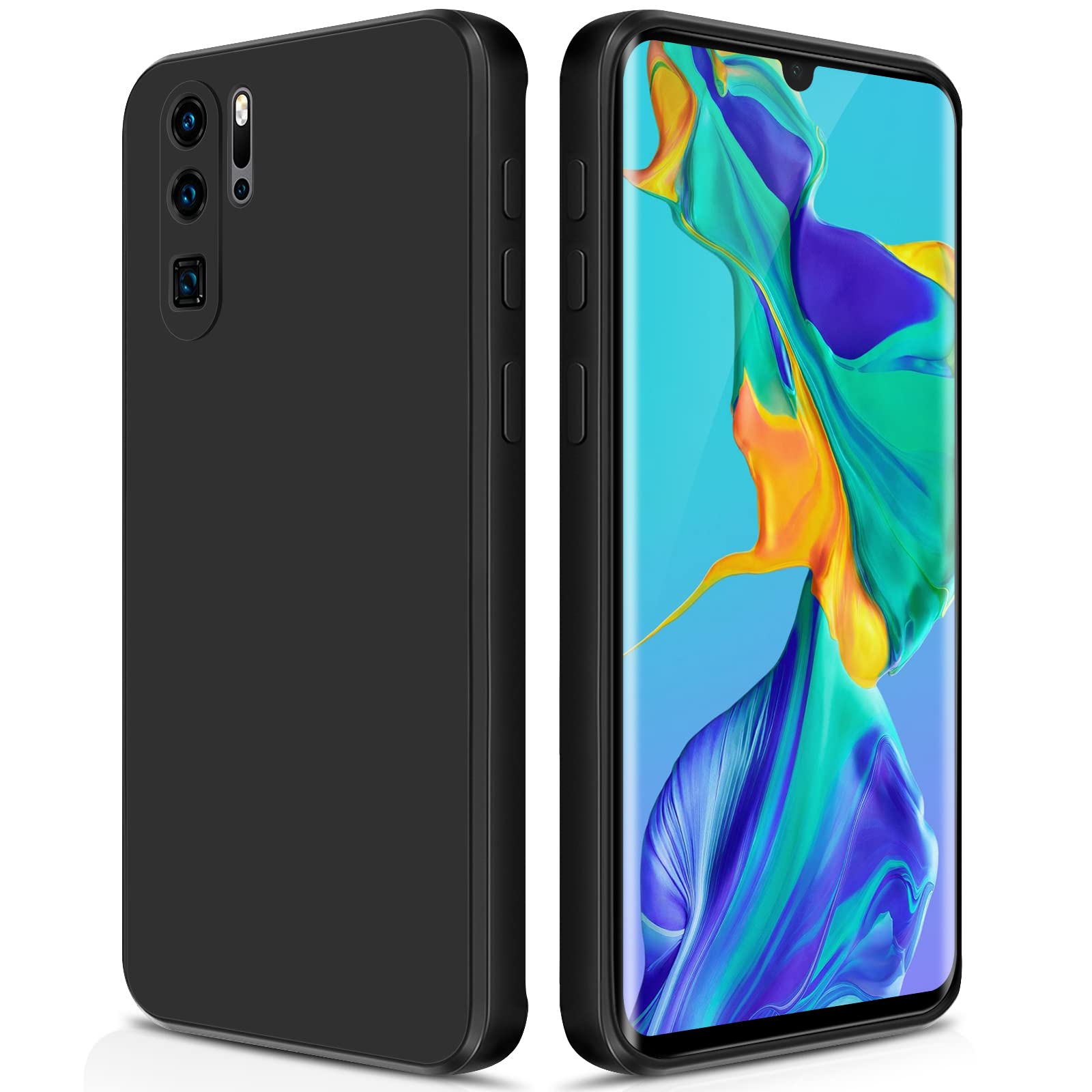 GiiYoon Case Compatible with Huawei P30 Pro, Silky-Soft Touch Full-Body Protective Phone Silicone Case, Shockproof Cover with Microfiber Lining, Black — image 1