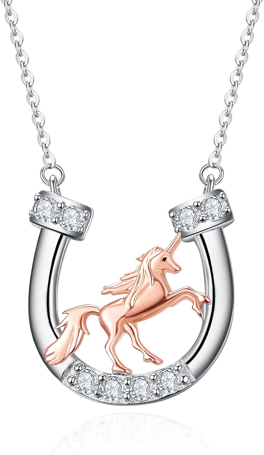 PRAYMOS Horse Necklace 925 Sterling Silver U shape Children's Sterling