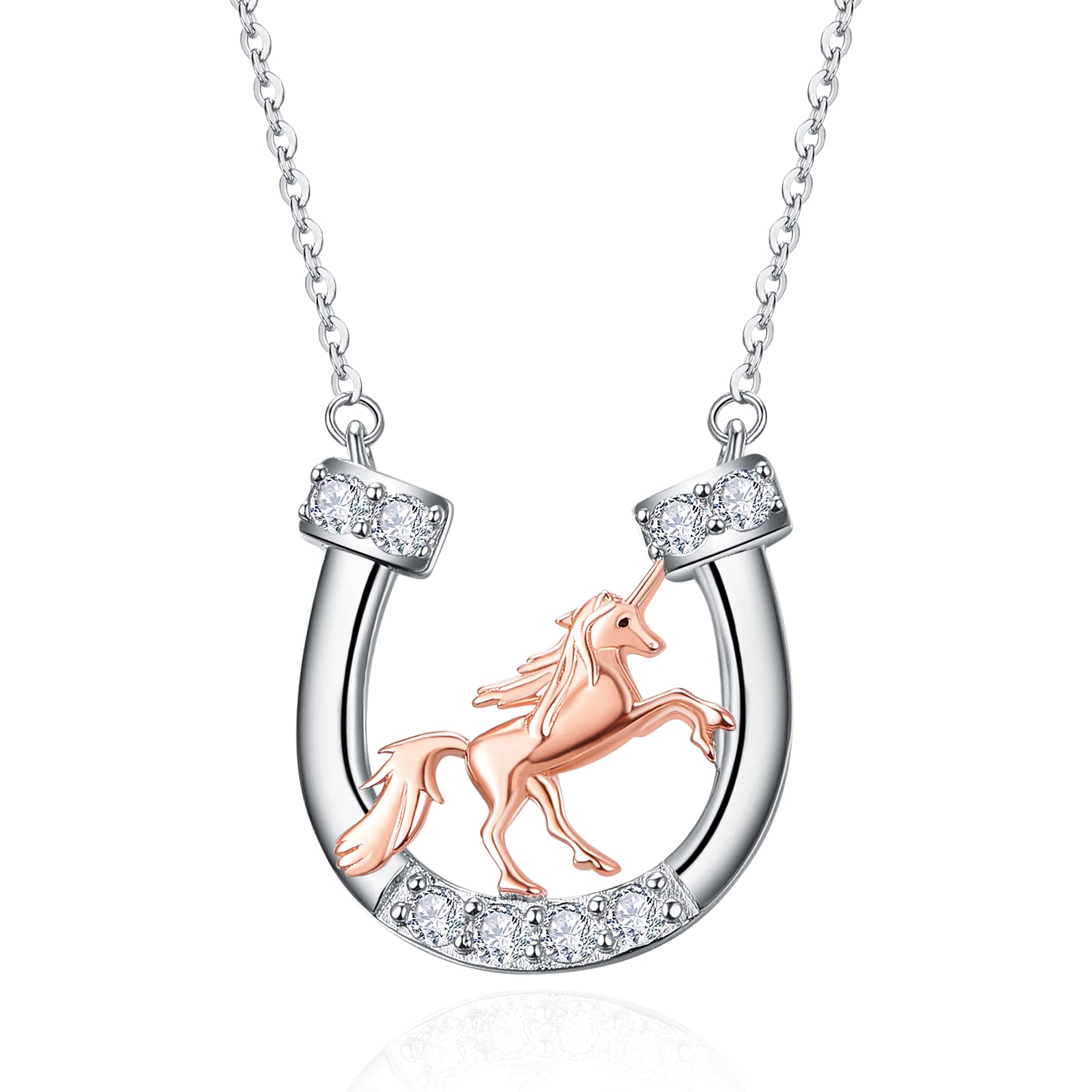 praymos Horse Necklace for Women 925 Sterling Silver Horseshoe Pony Pendant with Adjustable Silver Chain Jewellery Birthday Gifts for Women