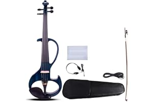 Pdfmaje Violin 4/4 Blue 4-String Electric Violin Bow Ebony Connector Student Violin Set