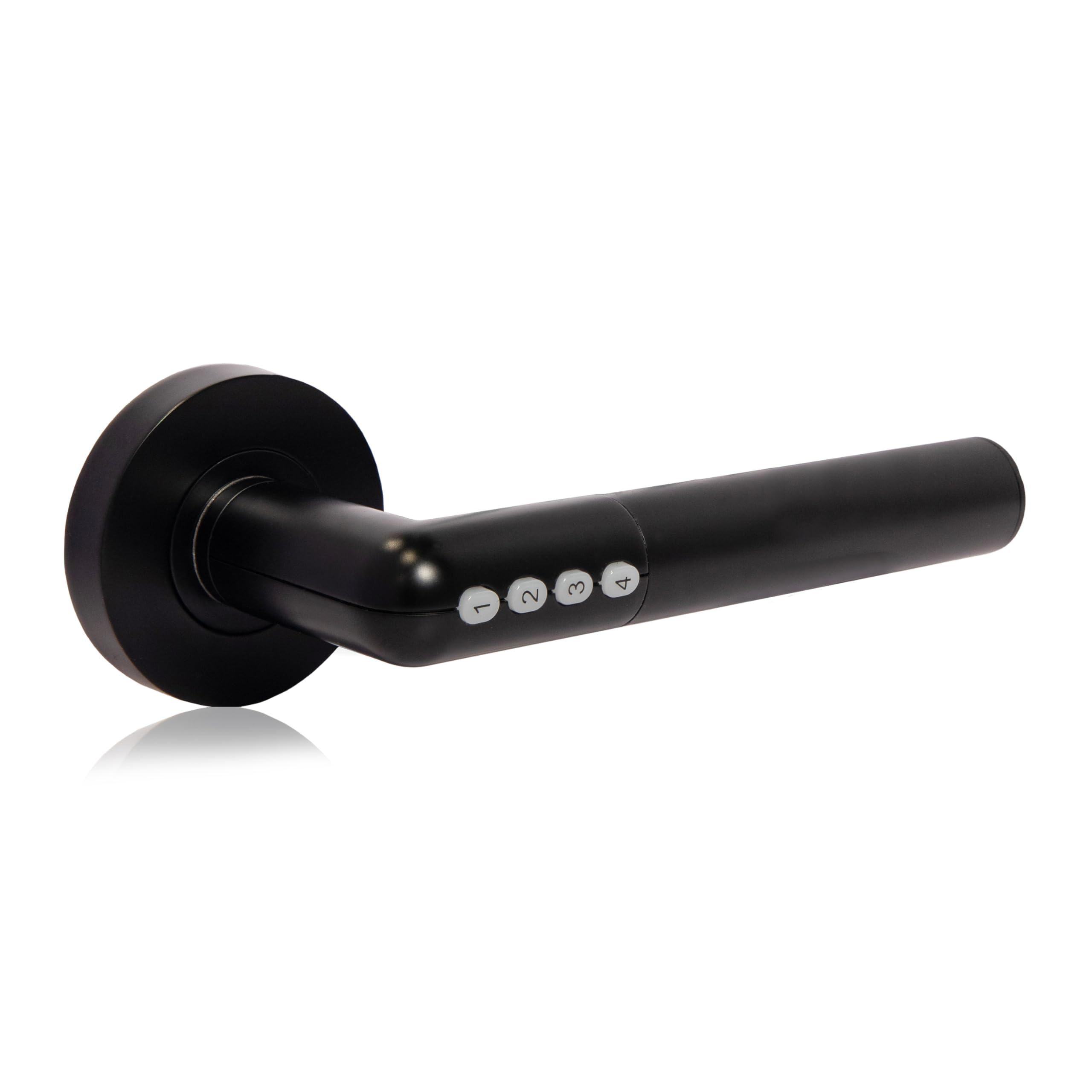 XFORT Smart Lock Door Handle, Stainless Steel in Black, Lever On Rose, Bluetooth Door Handle for Internal Wooden Doors