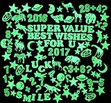 340 Pieces Creative Glow in the Dark 3D Assorted Fluorescent Wall Stickers Decal Value Pack for Kids (Stars, Letters, Animals, Numbers)