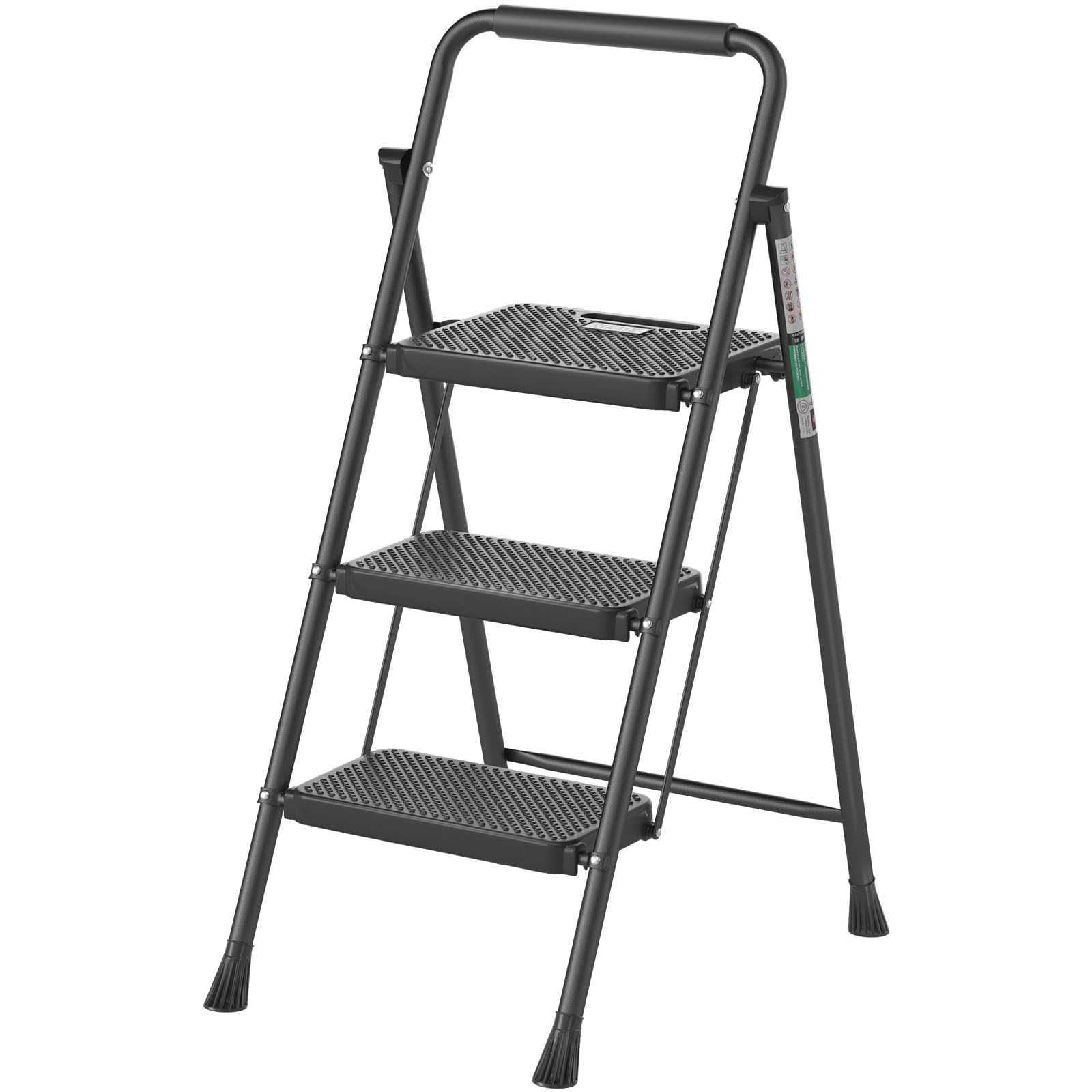 Photo 1 of (USED/FAIR) 3 Step Ladder, RIKADE Folding Step Stool, Step Stool with Wide Anti-Slip Pedal, Lightweight, Portable Folding Step Ladder with Handgrip, Multi-use Steel Ladder for Household and Office Black