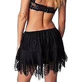 MOBJVIY Women's Lace Mini Skirts Stretch Elastic Waist Half Slip Lace Underskirt Under Dress Coverup Clubwear