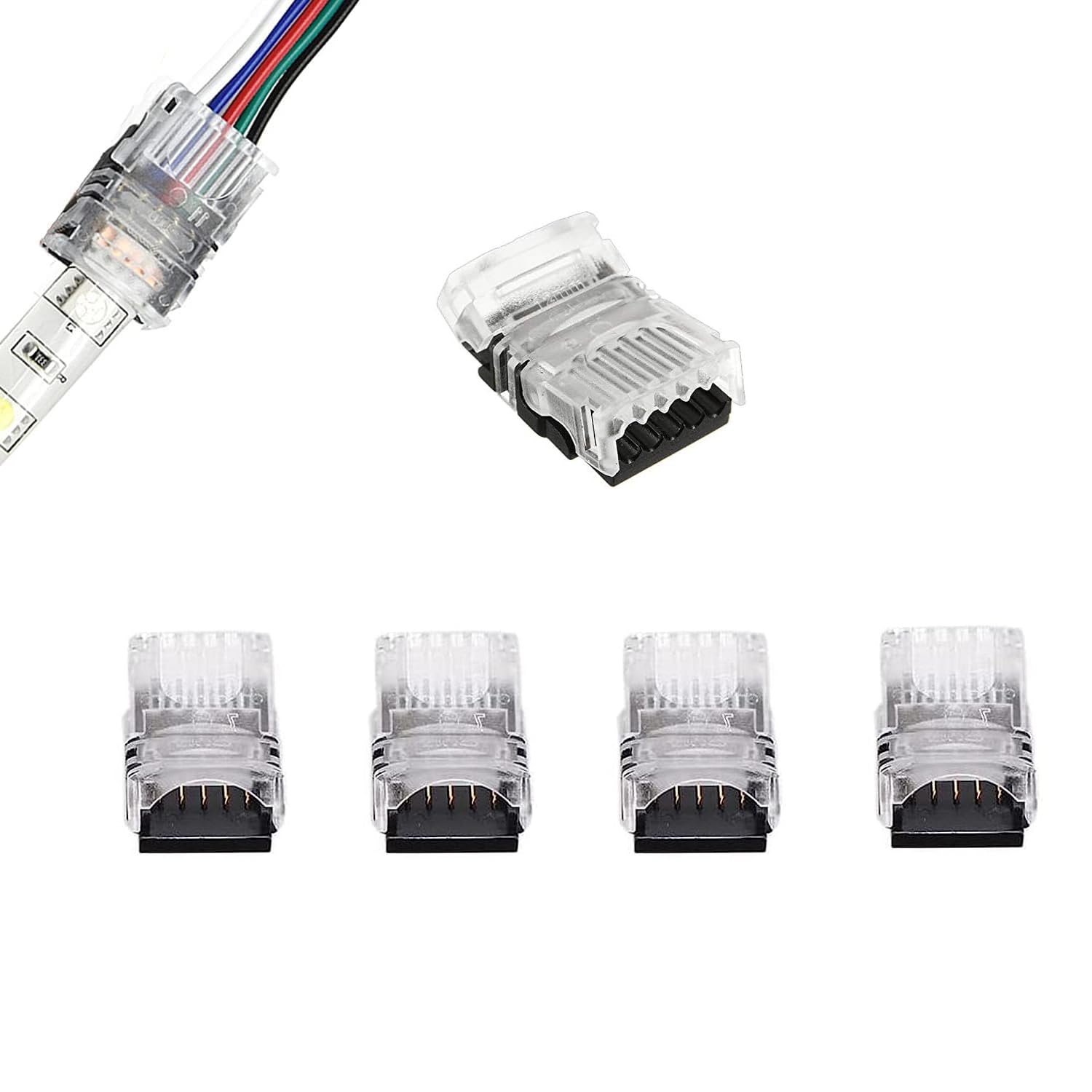 YUTOKEER 5 Pin LED Strip Connector 5050 LED Tape Light Connection Conductor LED Strip to Wire Connector for Waterproof IP65 12mm RGBW RGBY LED Strip Lights (5 PCS) (12mm Connector)