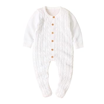 Amazon Com Gallity Newborn Baby Knitted Sweater Romper Infant Winter Clothes Outfits Long Sleeve One Piece Jumpsuit Unisex Baby Cable Knit Sweater Footed Romper 12 18 Months White Baby