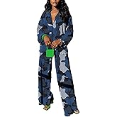 kaimimei Casual 2 Piece Outfit for Women - Linen Long Sleeve Button Down Shirt + Flare Pleated Wide Leg Pants Sets Streetwear