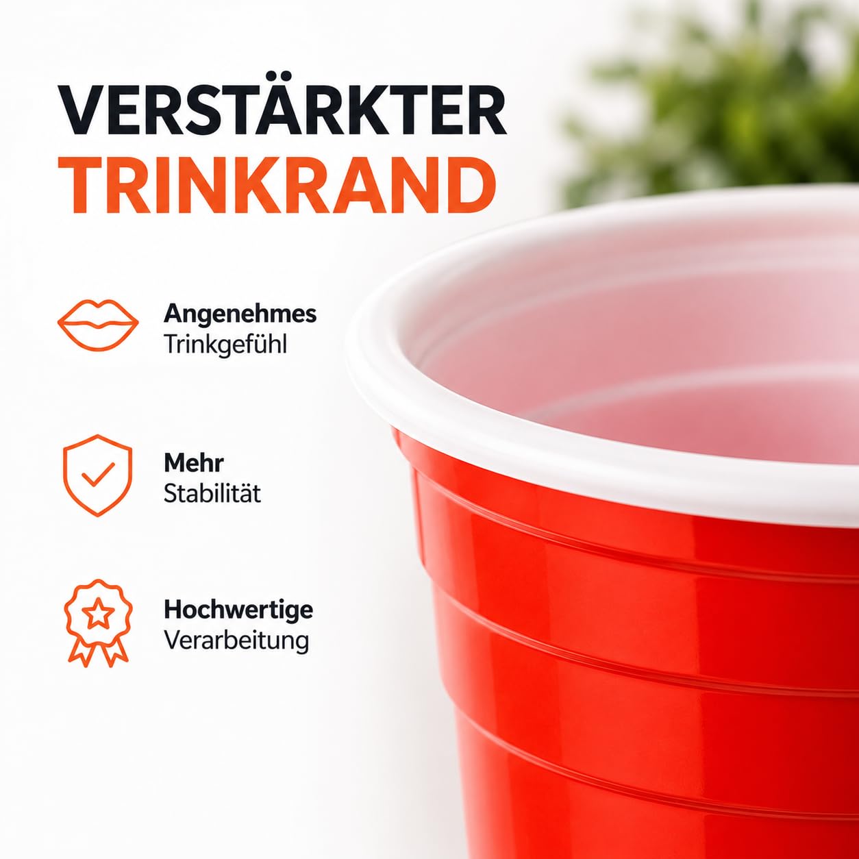 TK Gruppe Timo Klingler Beer Pong Becher 50 Stück wiederverwendbar – Partybecher 473 ml / 16 oz Bierpong, extra starke Red Cups, rote Plastikbecher für Camping,Partys, JGA, Festivals 3
