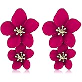 QLUYCKW Elegant Bohemian Metal Double Flower Matt Earrings Exaggerated Handmade Bohemian Fairies Dangle Drop Earrings Wedding Jewelry for Women Gifts
