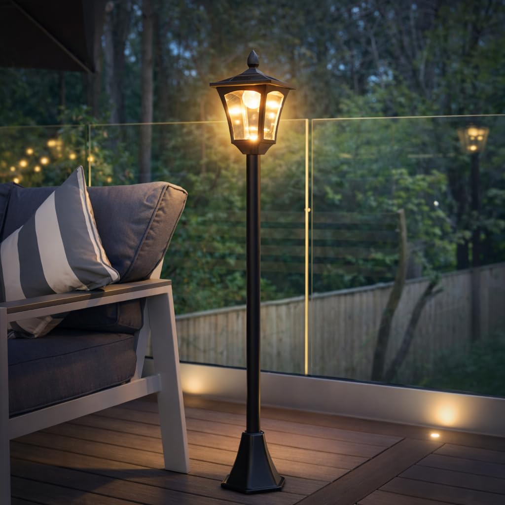 Festive Lights - 1.2m (4ft) Solar Traditional Victorian Style Lamp Post Light - 6 Warm White LEDs, Dual Brightness Settings, Static Mode - Outdoor Garden Feature, IP44 Rated, Fixing Options Included โ image 1