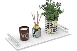 ZGJWJYUU Bathroom Vanity Tray with Handle, Decorative Marble Tray for Countertop Organizer,Toilet Paper Basket Guest Towel Holder Tray for Bathroom, Cosmetic Desktop,Kitchen(Silver)
