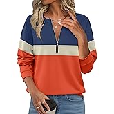 TICTICMISS Womens Sweatshirts Half Zip Fleece Pullover Tops Color Block Quarter Zipper Hoodies Fall Winter Clothes