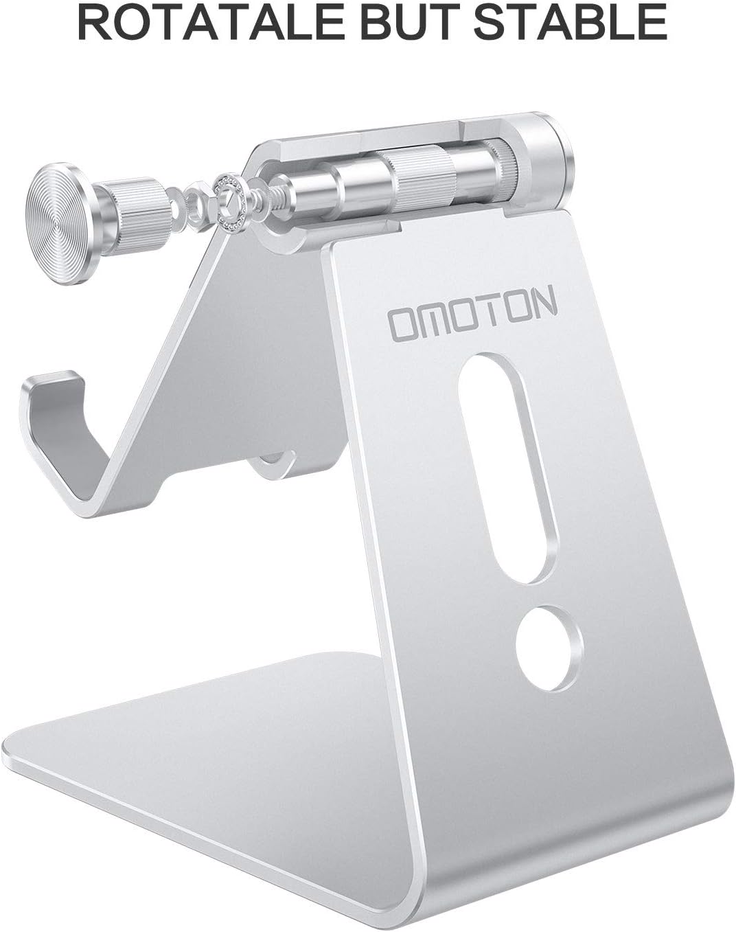 Adjustable Cell Phone Stand, OMOTON C2 Aluminum Desktop Phone Holder Dock Compatible with iPhone 12 Mini, iPhone 12 Pro Max, 11 Pro, XR, 8 Plus 7 6, Samsung Galaxy, Google Pixel and More, Silver