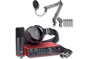 Focusrite Scarlett 2i2 Studio 4th Gen USB Audio Interface Bundle with StreamEye Boom Arm Mic Stand Desktop Mount, Detachable Clip, Professional Grade XLR Cable, Microphone Pop Filter and Cable Ties