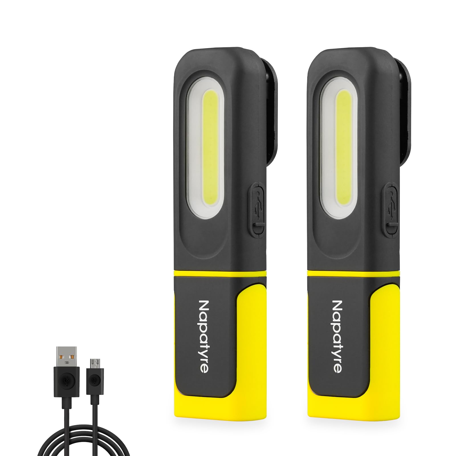 Napatyre Rechargeable LED Torch, Inspection Lamp, 800LM Bright Flashlight 3 Modes Rechargeable Work Light with Hanging Hook & Magnetic Base, Magnetic Hand Torch for Home Work Emergency, 2 Pack