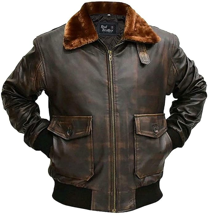 Buy Attire Trends Men's G-1 Military Flight Jacket with Fur-Collar - Distressed Brown World War 