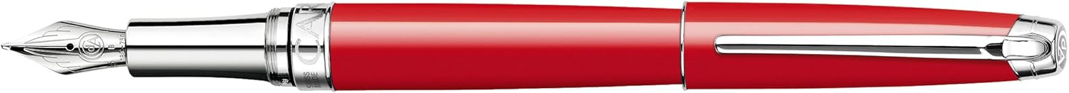 Caran d'Ache Leman Silver Plated Medium Fountain Pen - Red