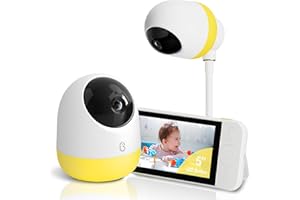 ELLIE BABY PRO Ellie Pro Baby Monitor with Camera and Audio,5'' IPS 2K UHD Resolution,6000mAh Battery, Remote Pan-Tilt-5X Zoom, 2-Way Talk,No WiFi, Night Vision, Virtual Fence, Breathing Detection and 1000ft Range
