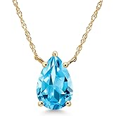 Gem Stone King 14K Yellow Gold Swiss Blue Topaz Pendant Necklace for Women | 1.57 Cttw | Gemstone November Birthstone | Pear Shape 9X6MM | With 18 Inch Chain