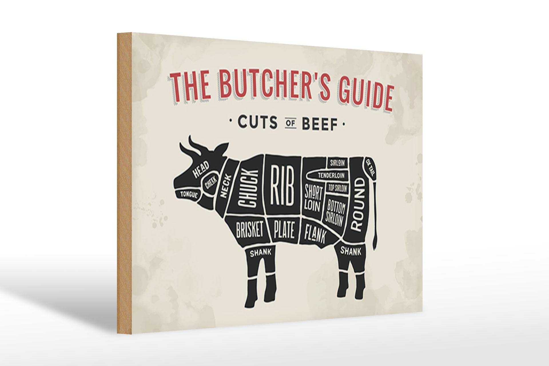 Wooden Sign 30 x 20 x 1 cm The Butcher's Cut - Cut of Beef DekoNo7