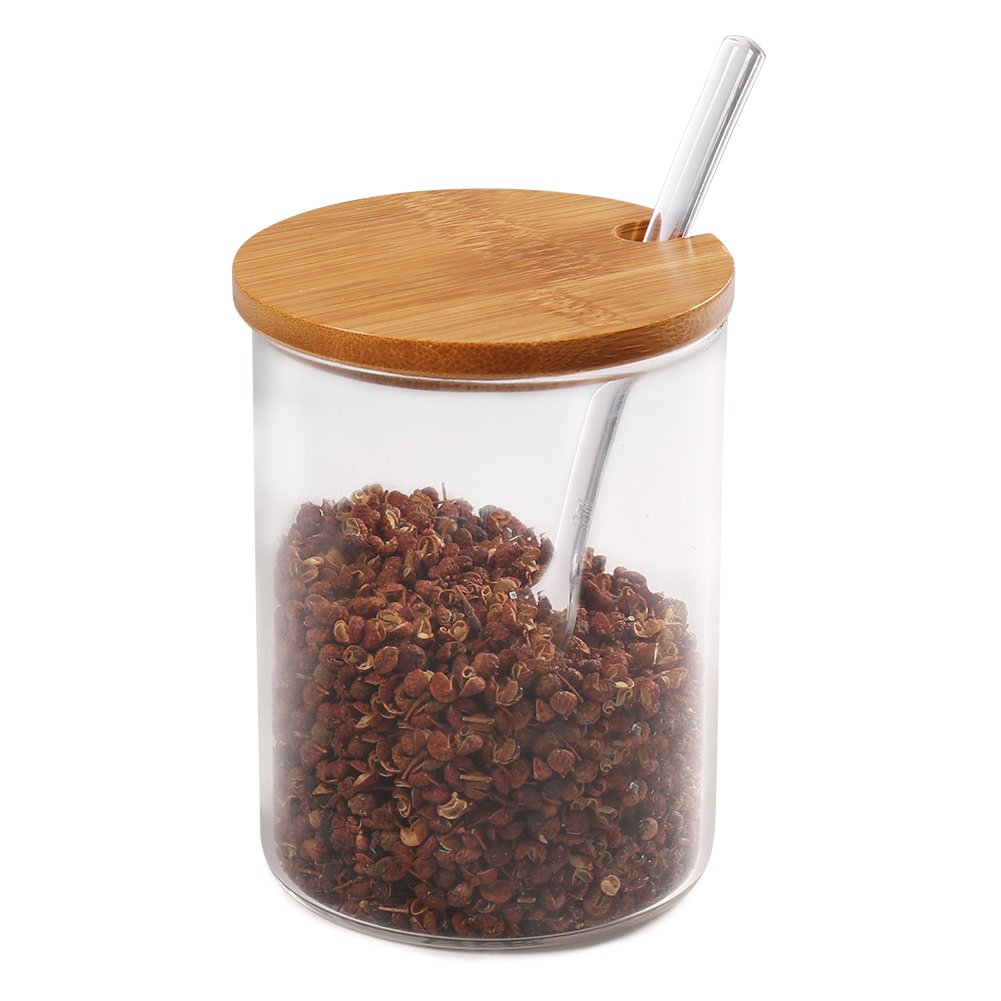 77L Sugar Bowl, Glass Sugar Bowl with Sugar Spoon and Bamboo Lid for