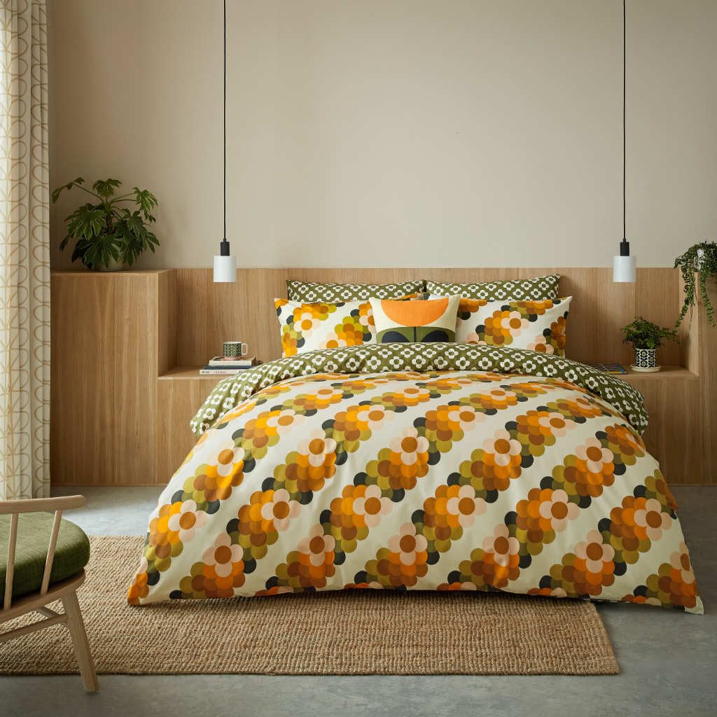 Orla Kiely Bedding - Retro Flower Stripe Multicoloured 100% Cotton Duvet Cover Set (Super King Size Duvet Cover Set: 260cm x 220cm)