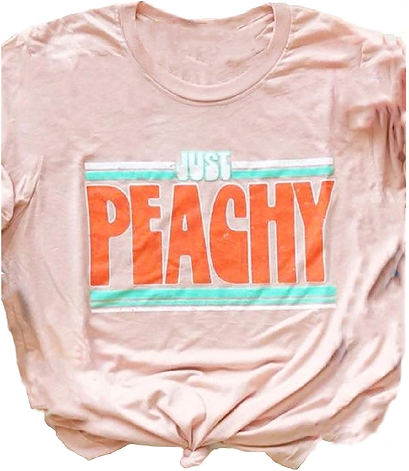 Just Peachy Letter Printing T Shirt Casual Summer Womens Top Short Sleeve Fruit