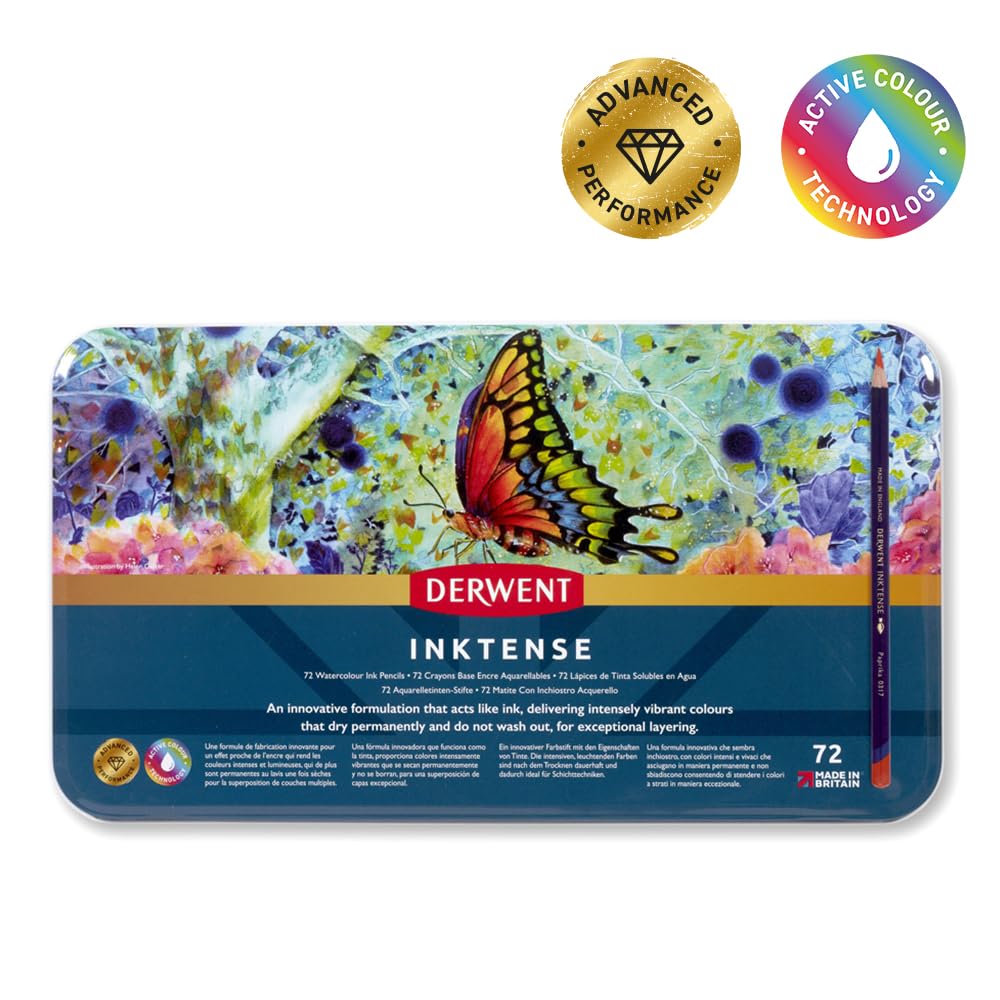 Derwent Coloured Pencils, Inktense Ink Pencils, Drawing, Art, Metal Tin, 72 Count (2301843)