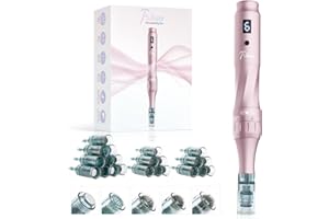 FXTIAA Professional Microneedling Pen - Adjustable Wireless Microneedle Machine with 22 Replacement Cartridges for Face Home Use (4pcs 16pin+4pcs 24pin+6pcs 36pin+6pcs 42pin+2pcs Nano.) Rose Gold