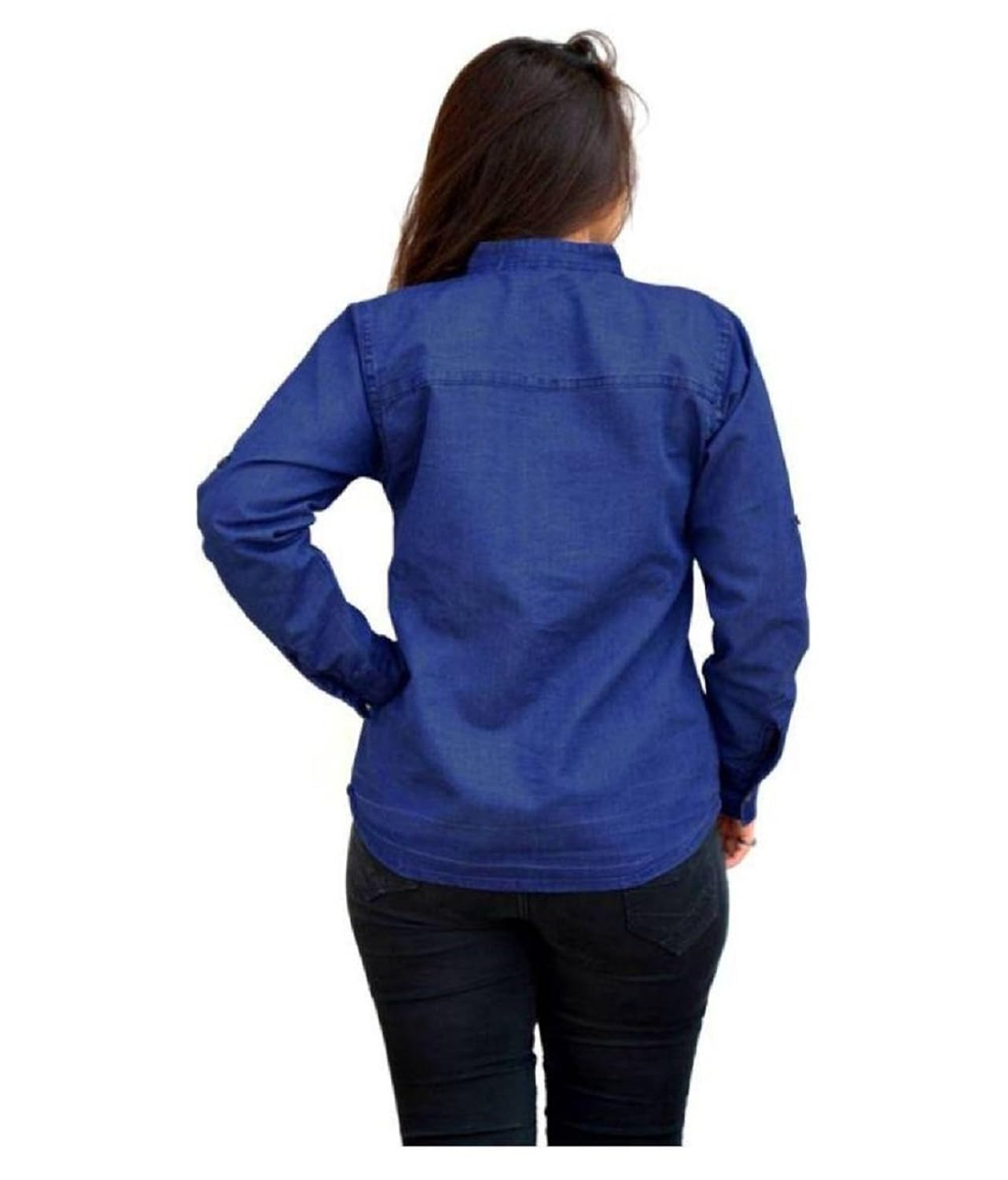 clothvilla 3/4th sleeve blue-denim-shirt